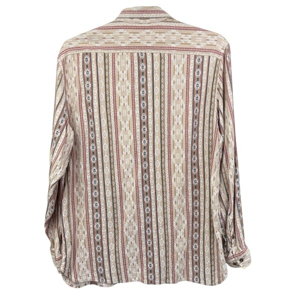 Territory Ahead XL Button-Up Long-Sleeve Men’s Shirt Beige/Burgundy 100% Cotton - Picture 2 of 6